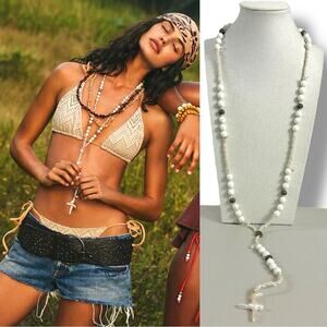 Free People Ariana Ost The Webber Strand Necklace in Ivory NWT Bohemian Cross